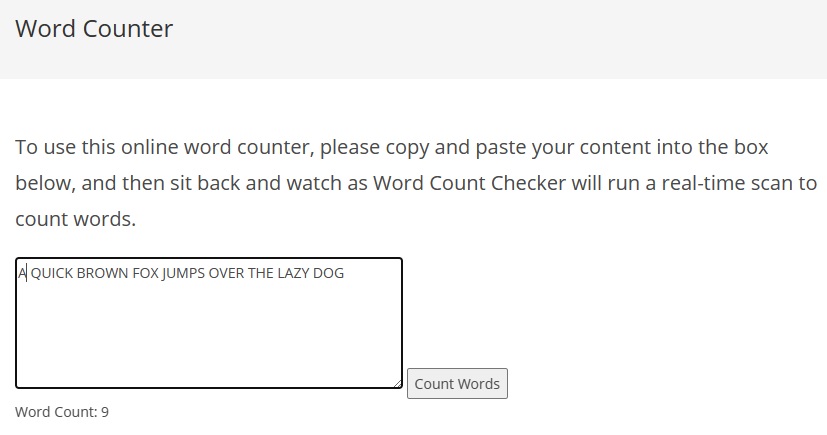 Word Counter result